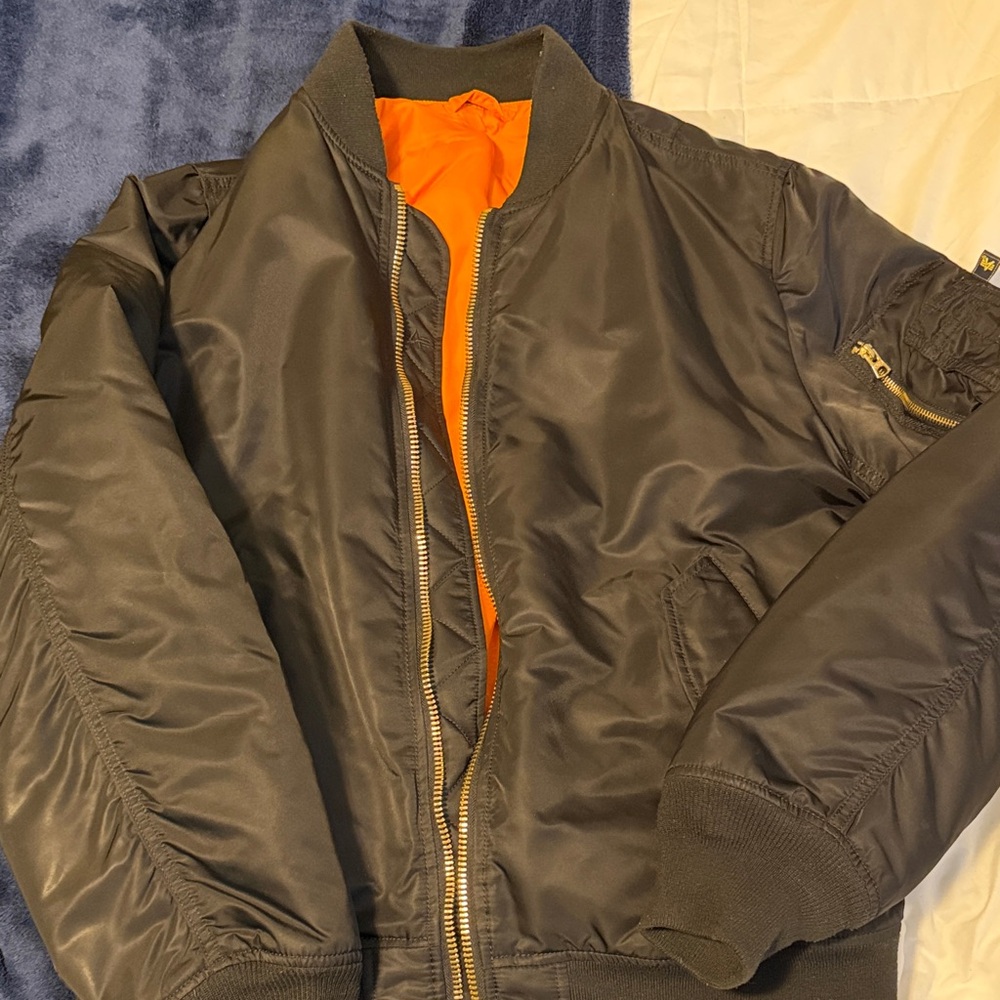 Alpha Industries Black Bomber Jacket with Orange Interior